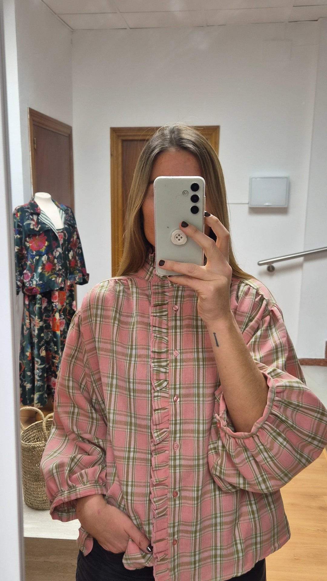 Blusa manga glovo pink escocés