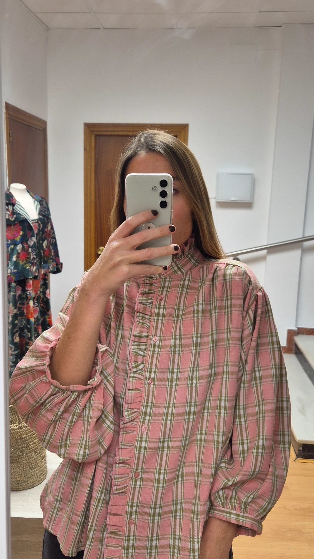 Blusa manga glovo pink escocés