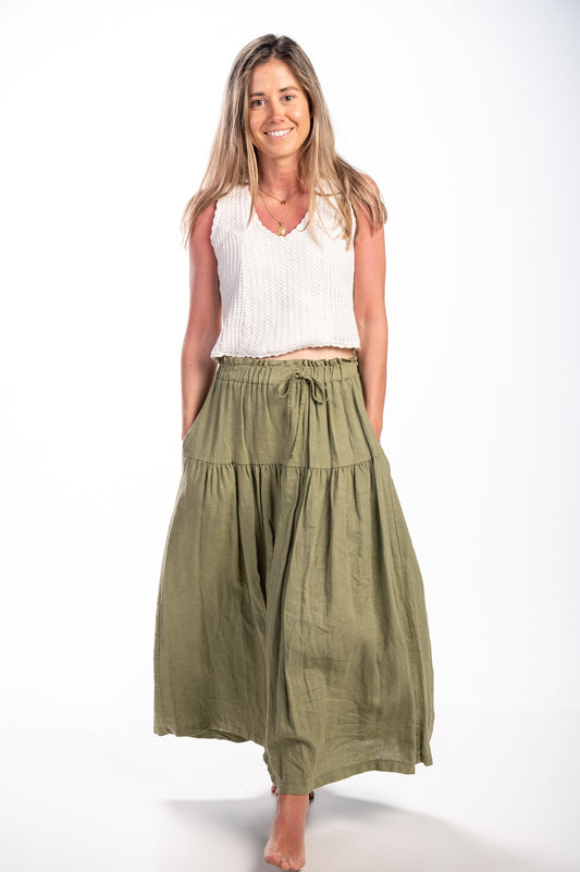 Falda 100% lino verde