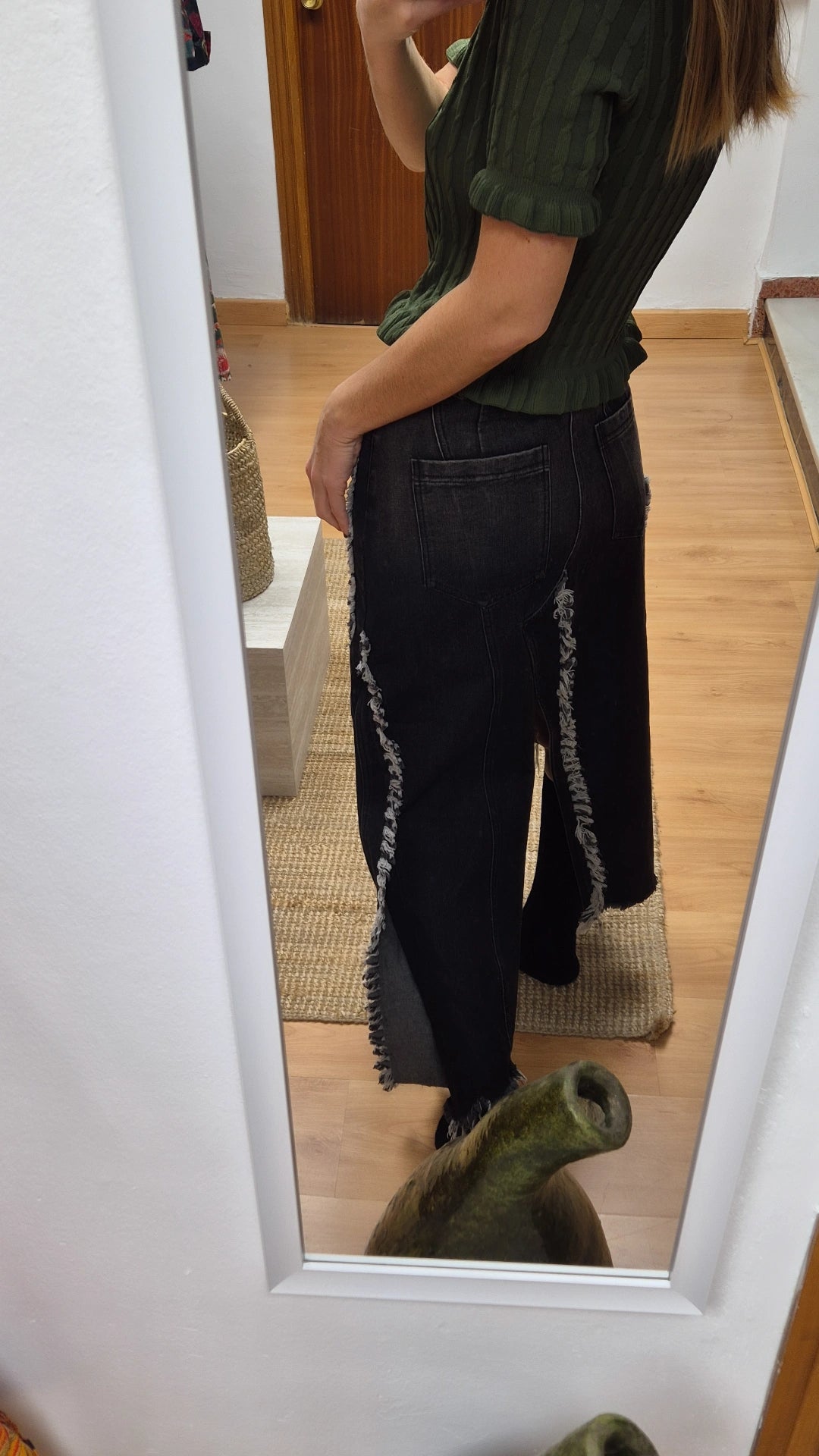 Falda denim patchwork raw edge