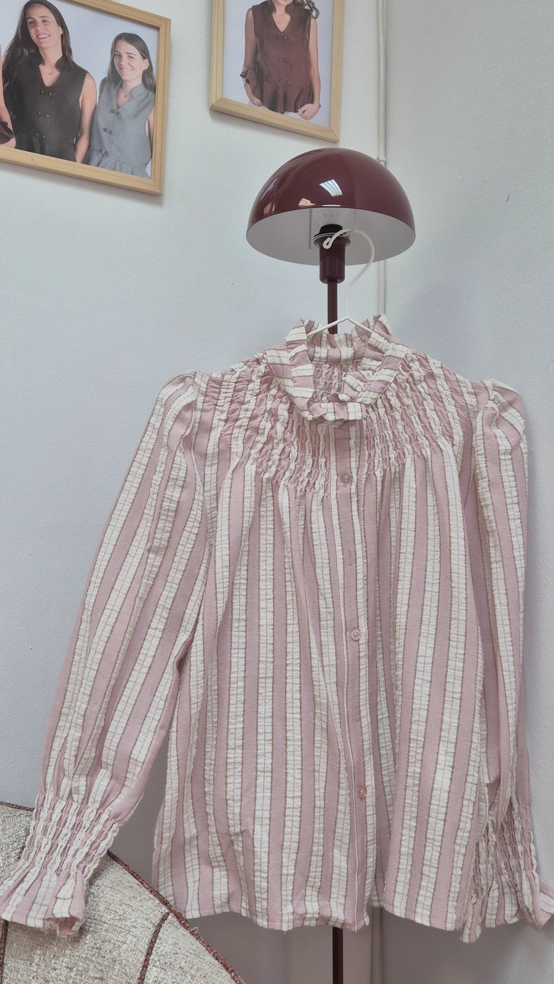 Blusa rayas fruncido algodón baby pink