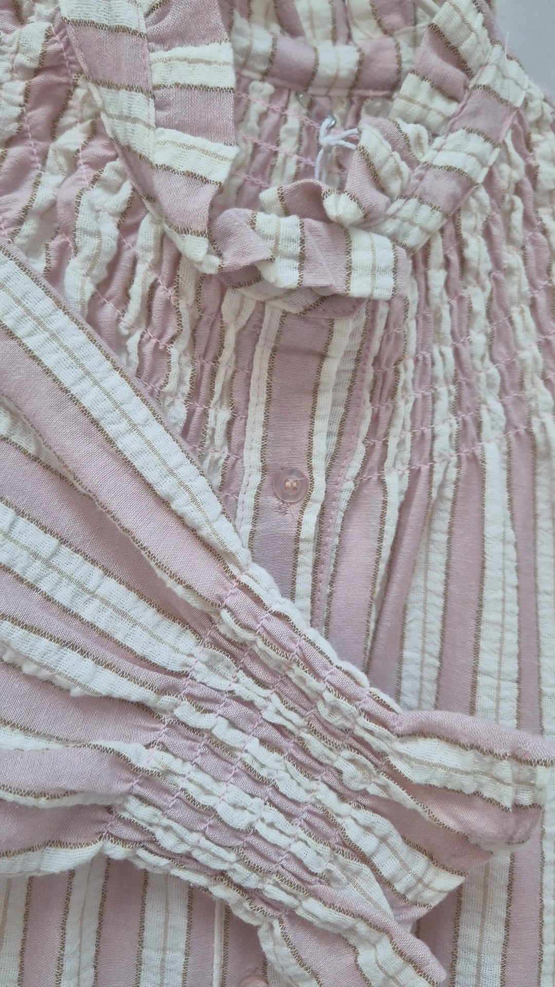 Blusa rayas fruncido algodón baby pink