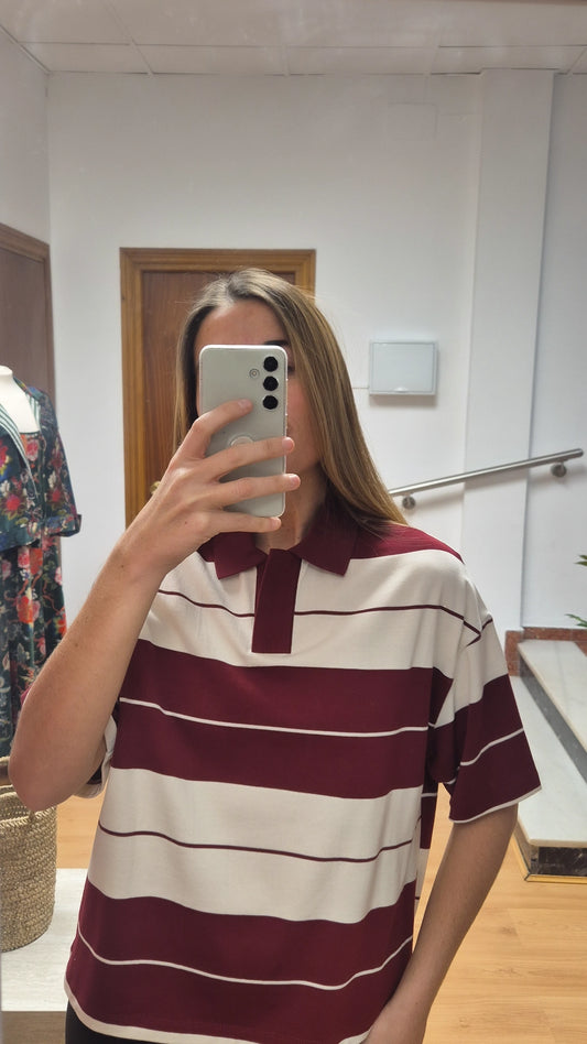 Polo rayas burdeos manga corta